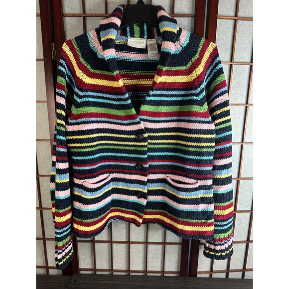 Liz Claiborne button-up cardigan with multi-color horizontal stripes - Picture 1 of 8